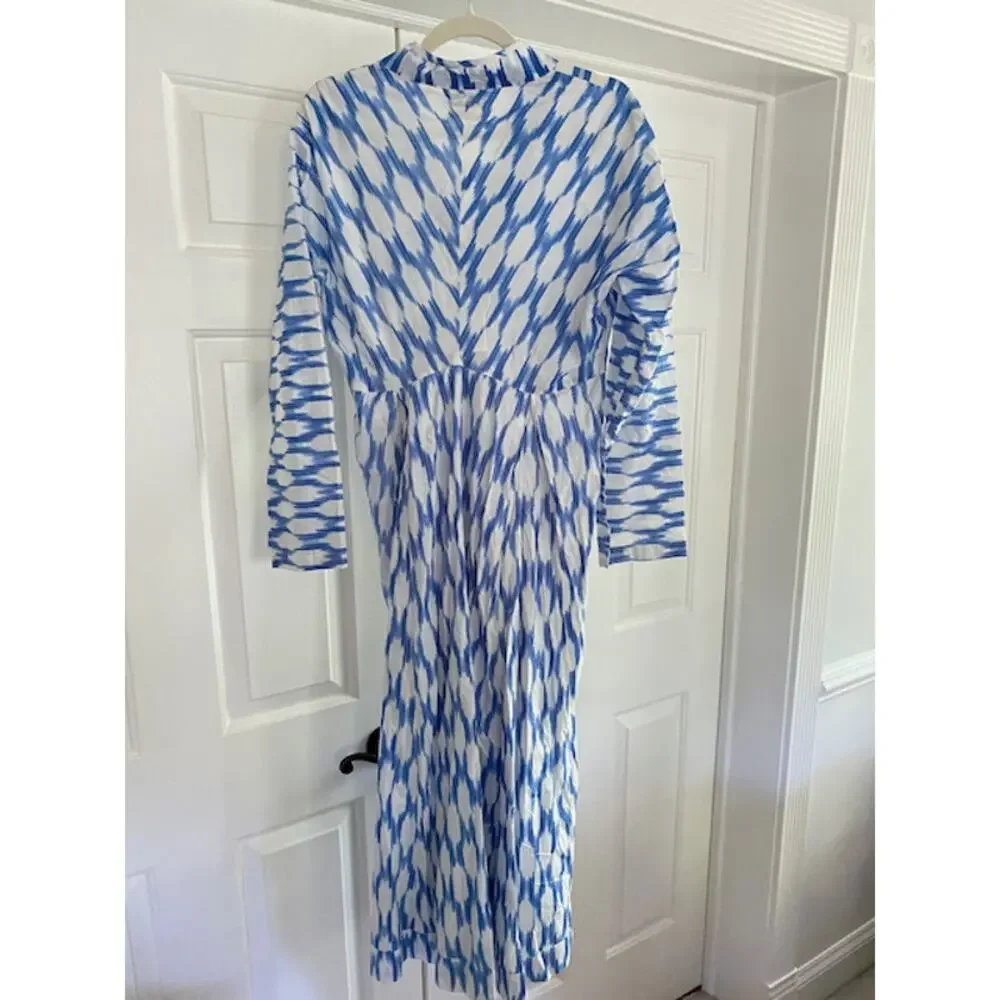 Guadalupe Design Nora Ikat Dress, Cotton, Blue, Large Midi, NWT, SOLD OUT! 183$ - Picture 5 of 9
